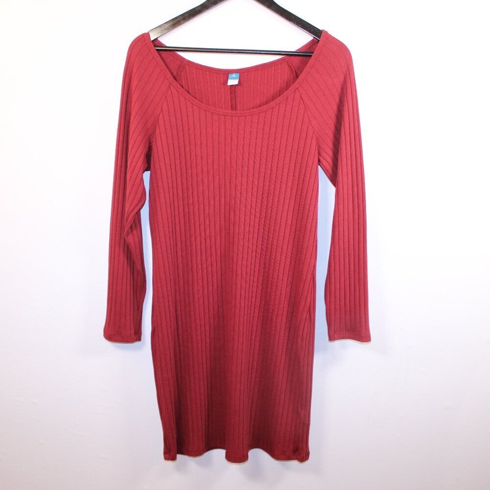 Old Navy Women’s XL Red Ribbed Long Sleeve Sweater Dress Cozy Knit